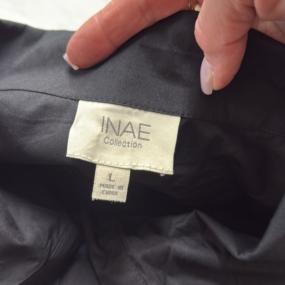 INAE Collection Lagenlook Black Tab Sleeve Wide Collar A-Line Tunic Top Large - Picture 3 of 11